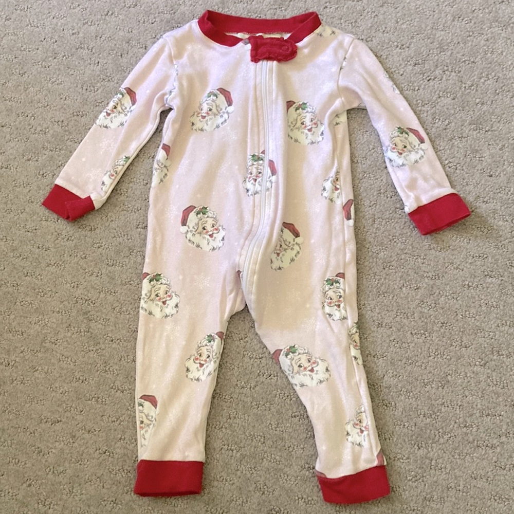 🎄 SMOCKINGBIRD pink Santa cotton pajamas, 9M.